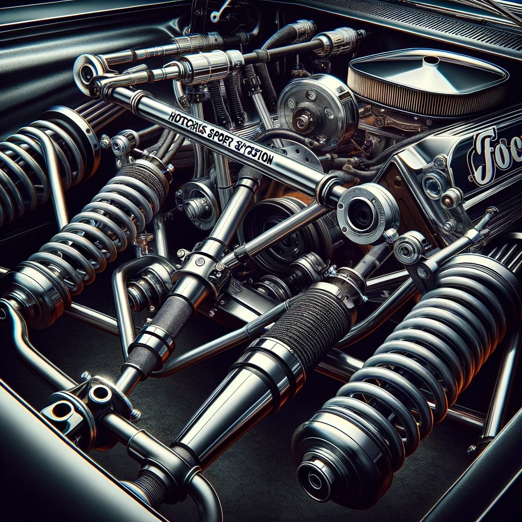 A detailed close up of the Hotchkis sport suspension system in the 1968 Ford Galaxie 500