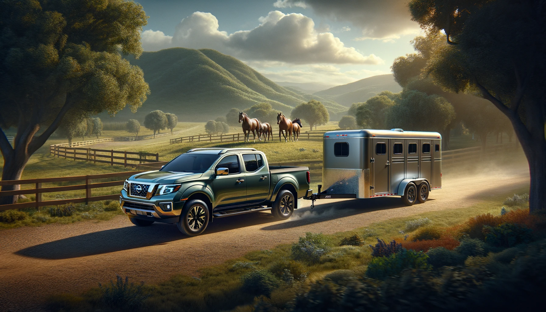 Nissan Frontier SV Towing a Horse Trailer