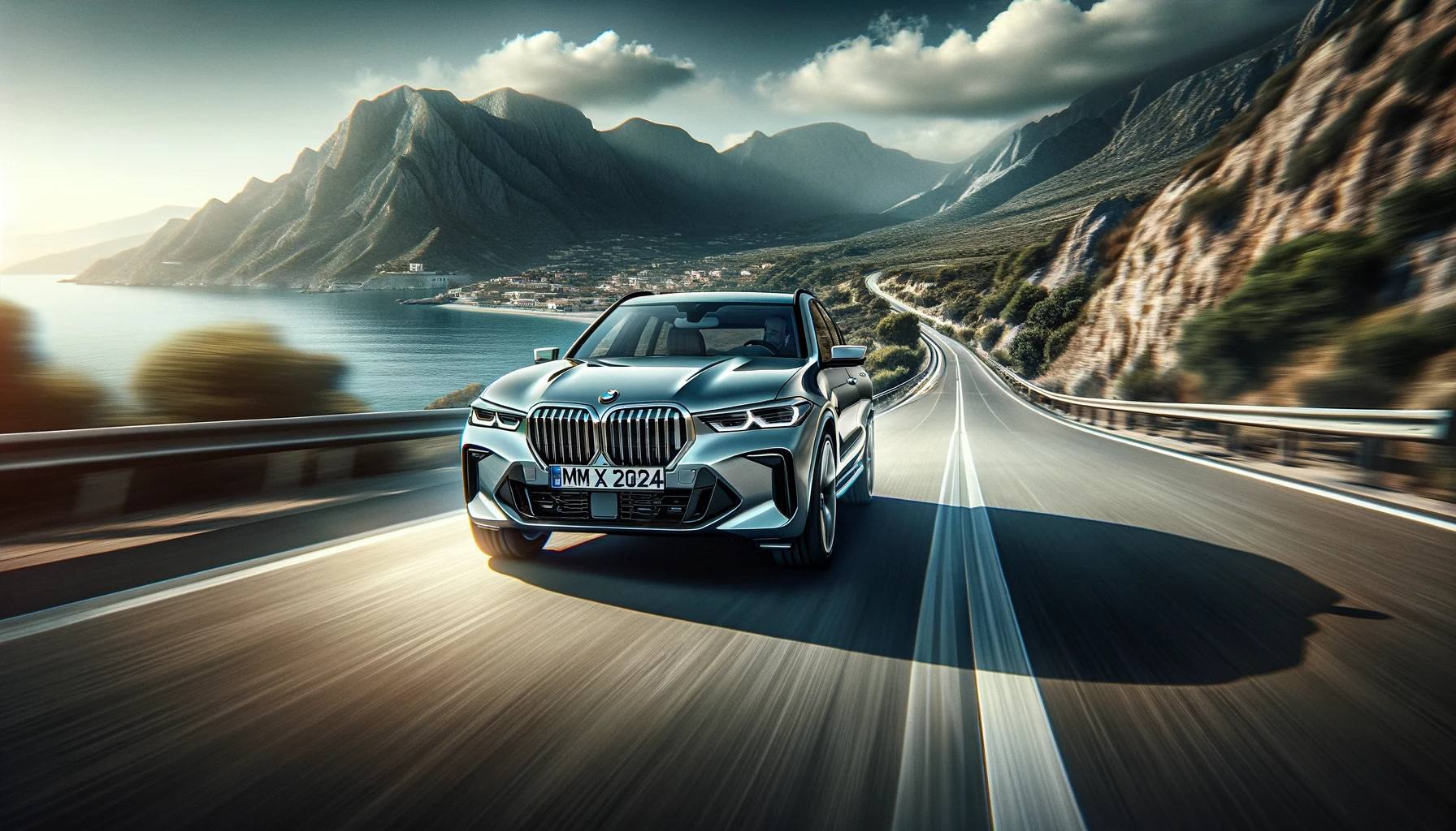 The BMW XM Label 2024 driving on a scenic road emphasizing its handling and performance