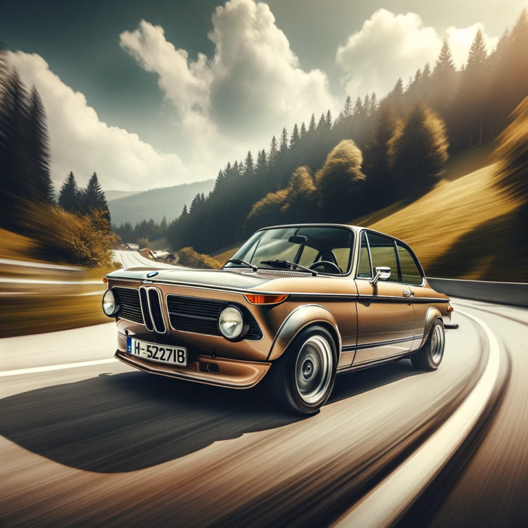 the 1974 BMW 2002tii in action on a winding road