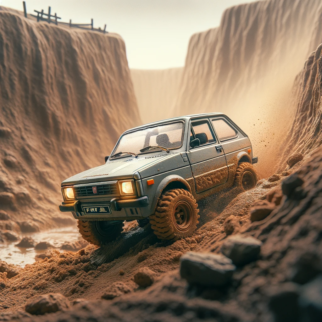 the 1985 Fiat Panda 4x4 in an off road adventure